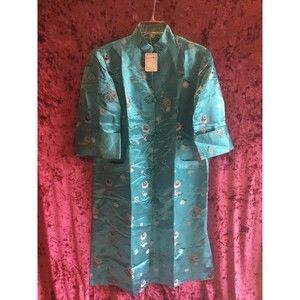 Vintage chinoiserie robe 70s pure silk hand embroidered swatow lace mao collar